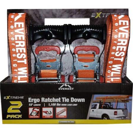 Everest 1.5"x15Ft 1100 LBS WORKING LOAD LIMIT REFLECTIVE RATCHET TIE DOWN 2PK E25151